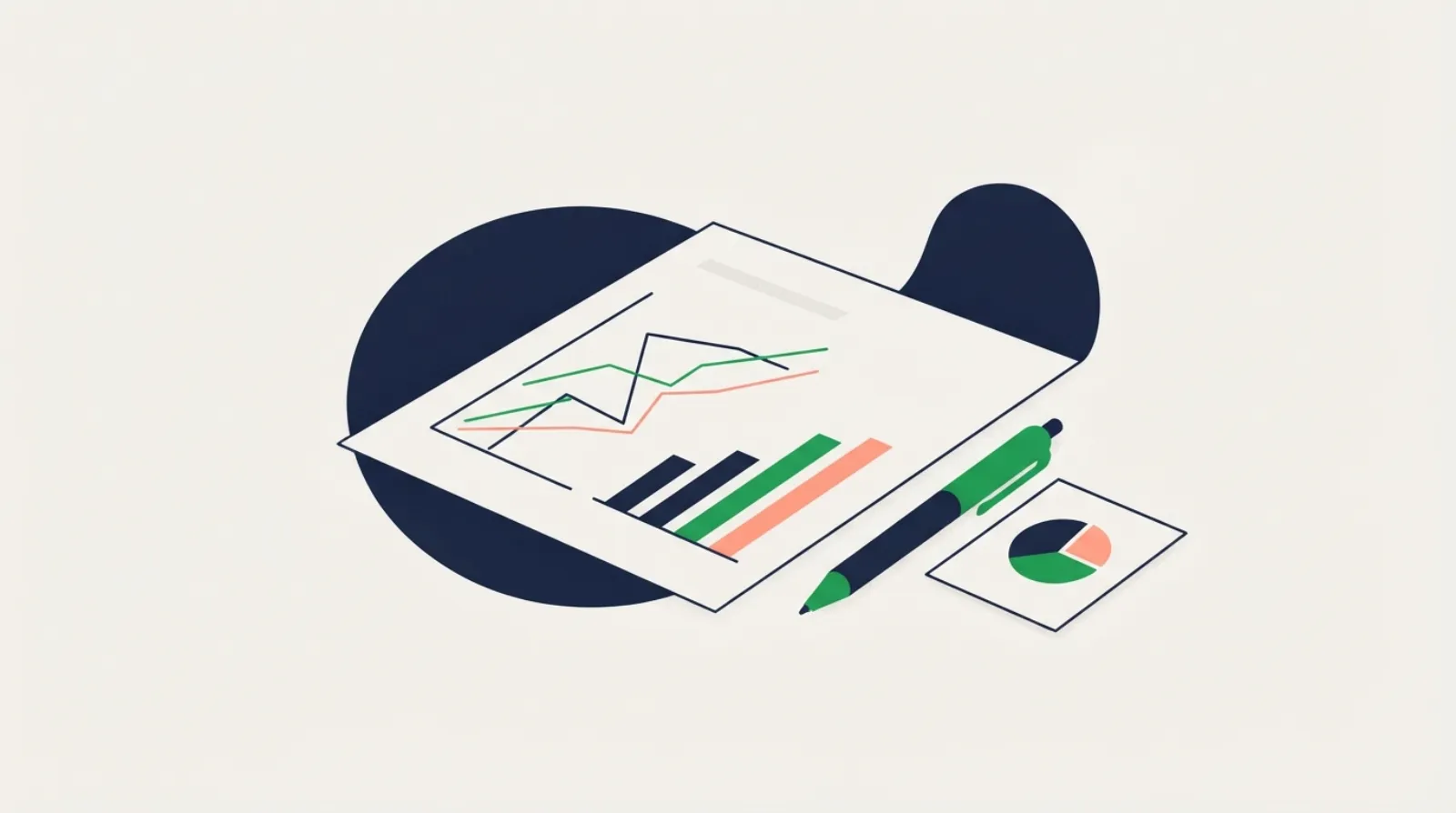 A line chart and a bar chart on a sheet of paper with a pen